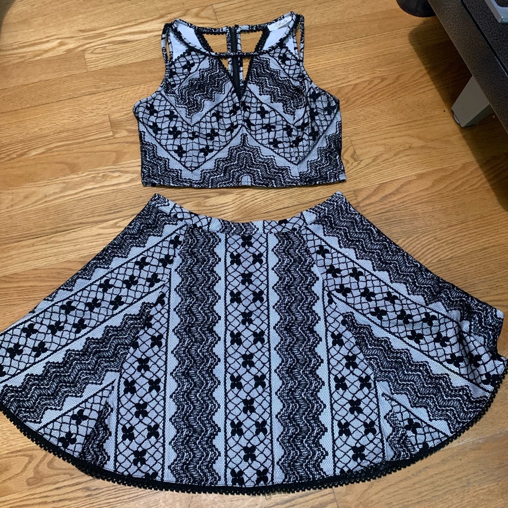 2 piece skirt and crop top outfit